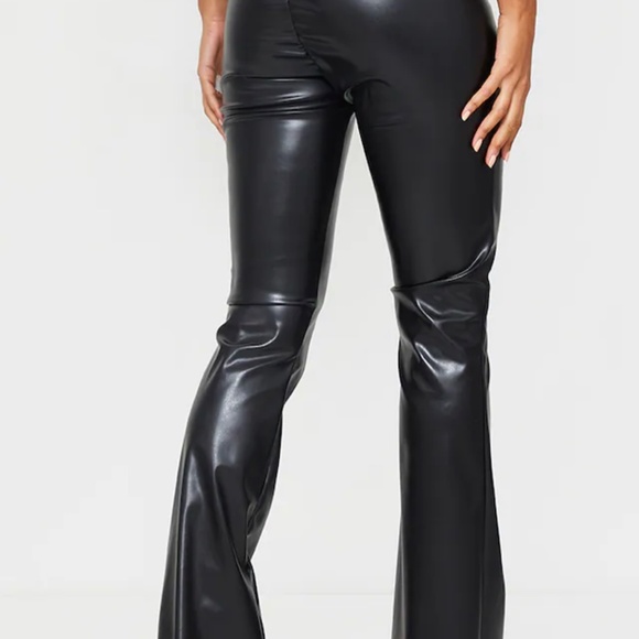 Pretty Little Thing Black Flare Faux Leather Pants UK size 14 US size 10 - Picture 3 of 4